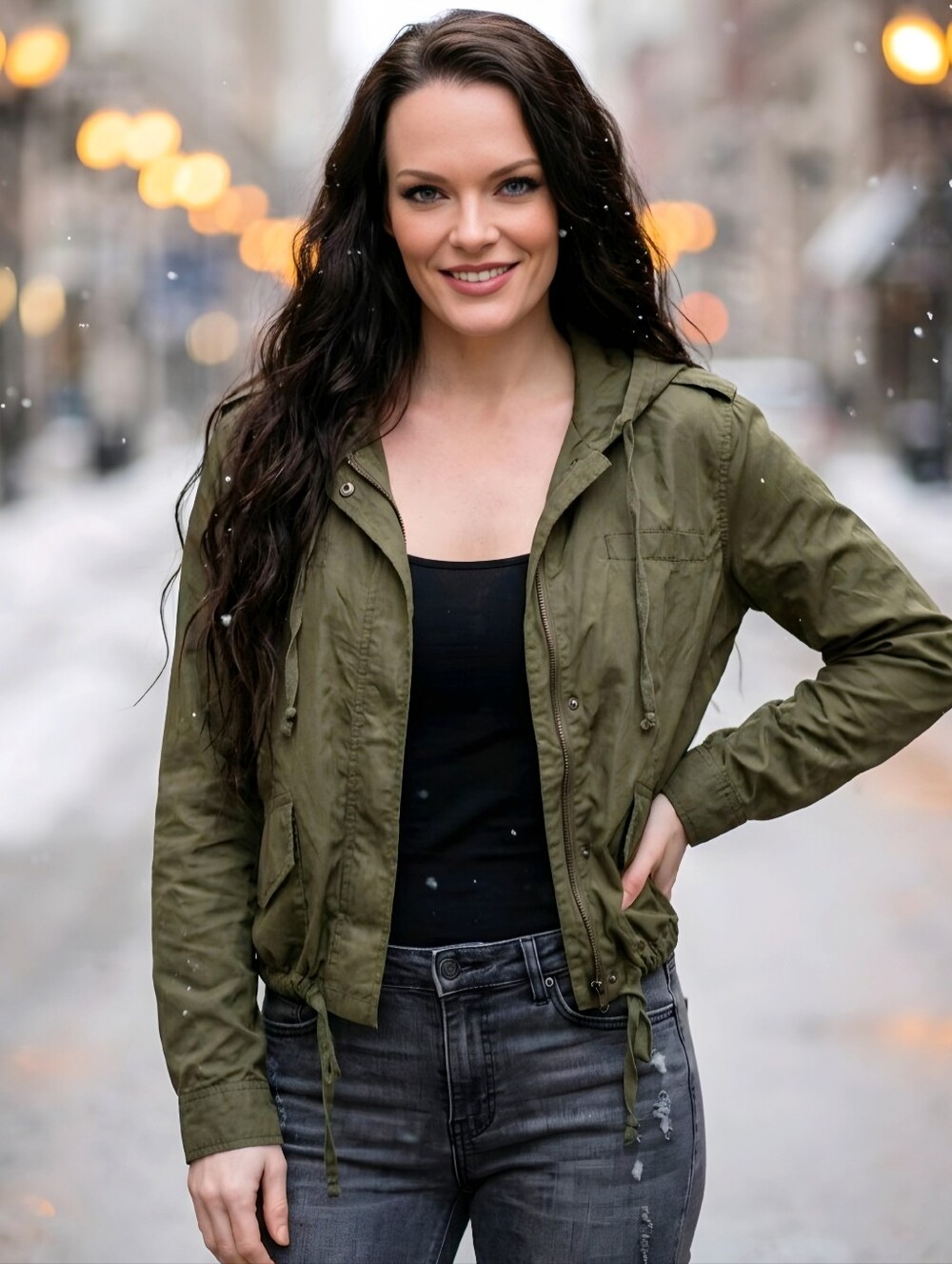 Brandy Melville ✦ Olive Hooded Utility Jacket ✦ Lightweight Drawstring Layer S/M